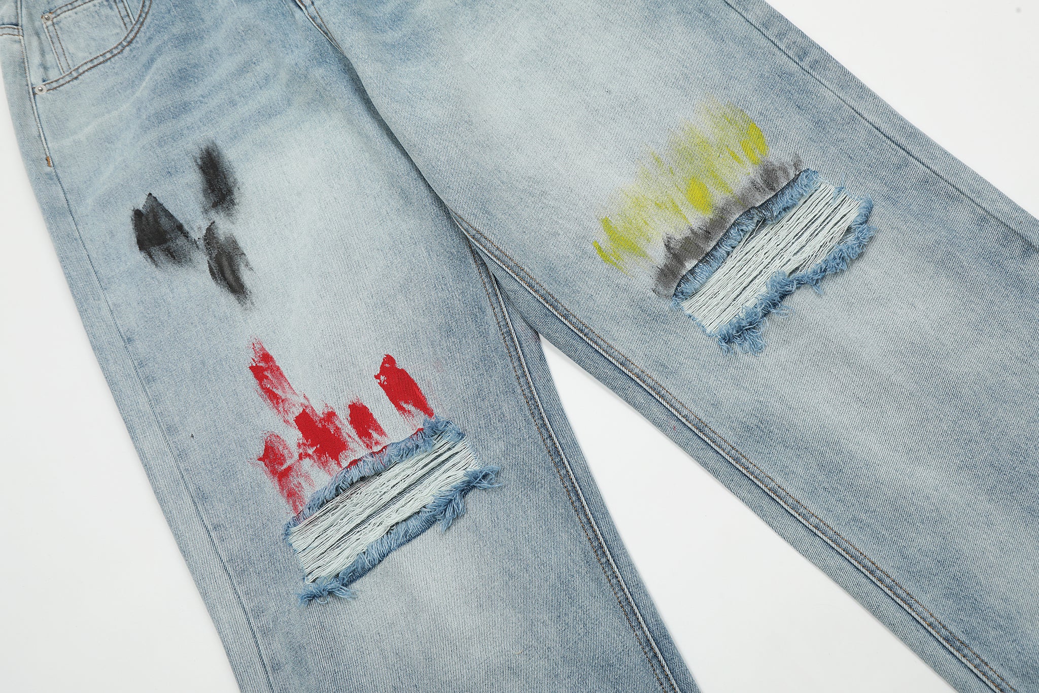 11KN Acid-washed Embroidered Ripped Jeans #K9019