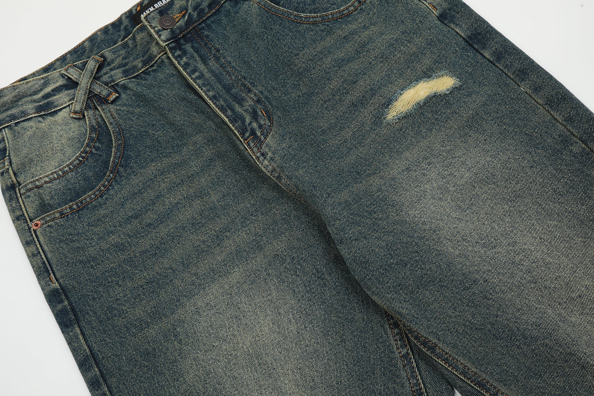 11KN Vintage Selvedge Faded Ripped Jeans #K8962