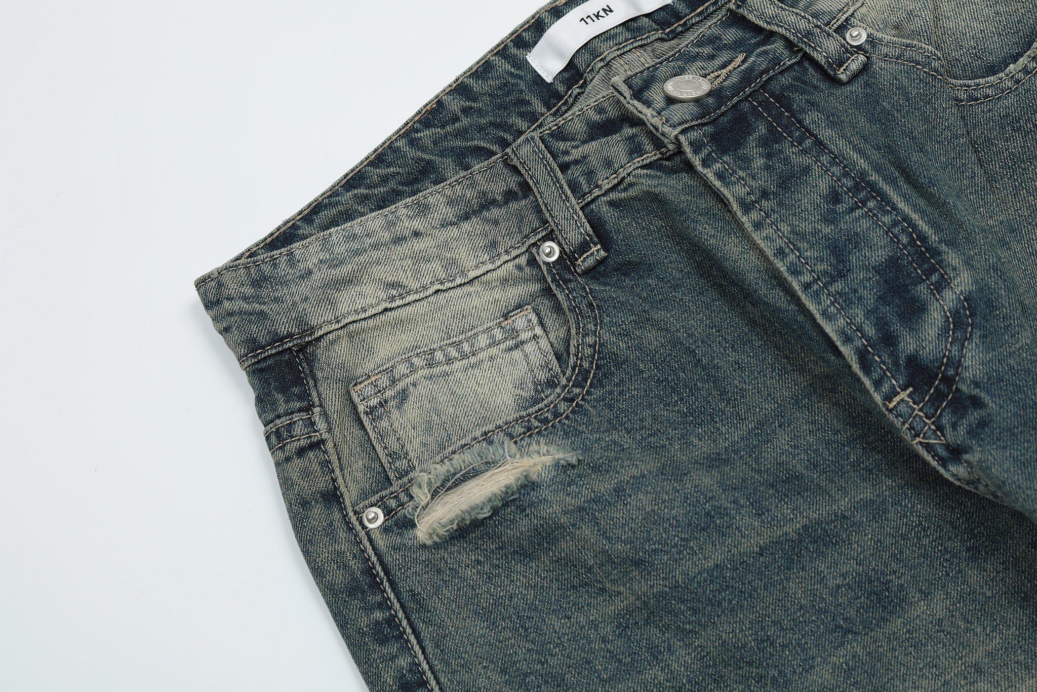 11KN WASHED HIGH WAISTED RIPPED JEASN #K3119