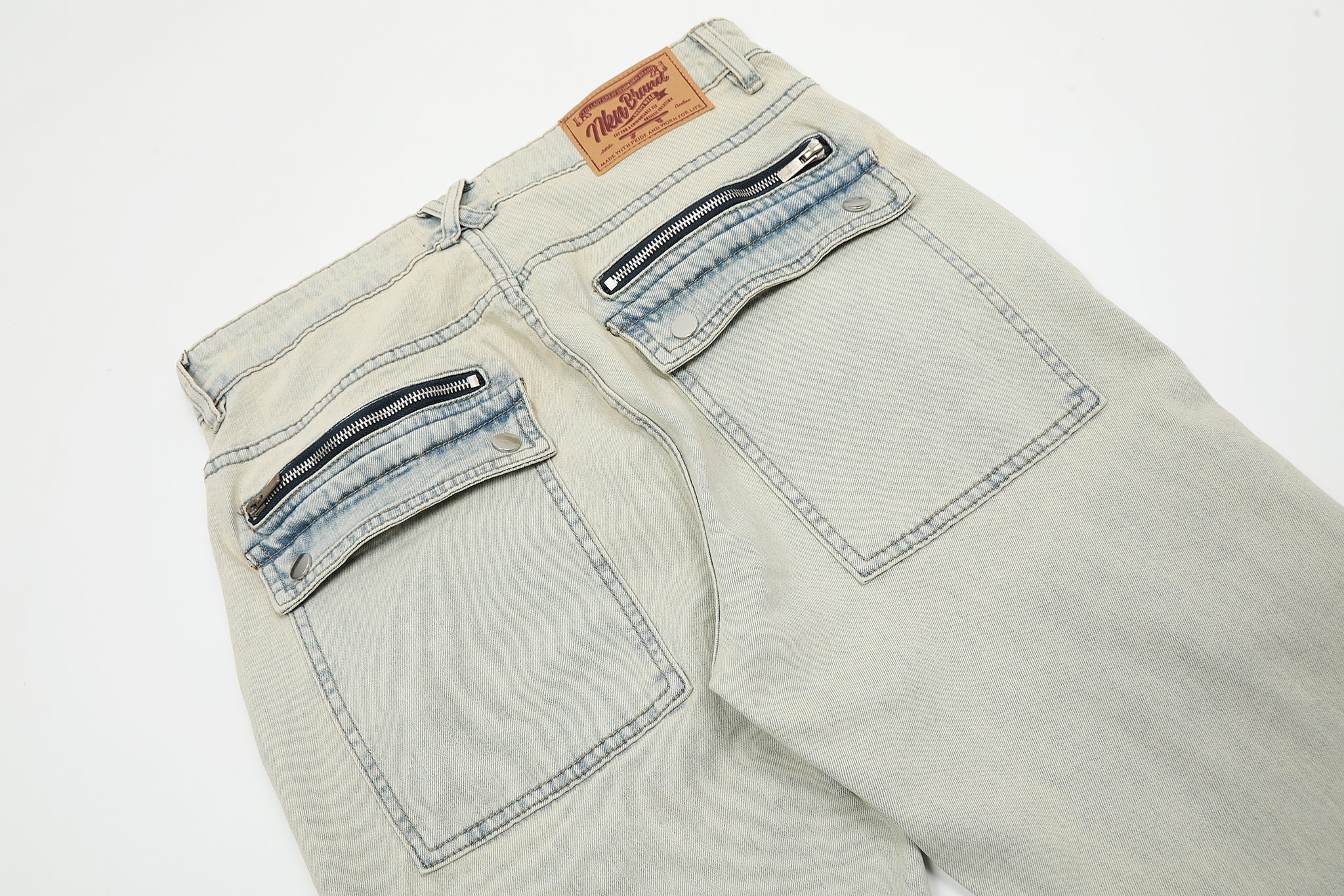 11KN Slim-fit Bold Zippered Faded Jeans #K8980