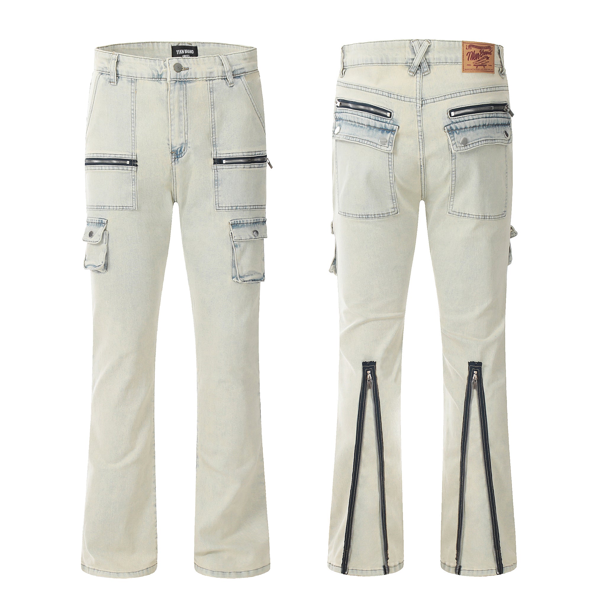 11KN Slim-fit Bold Zippered Faded Jeans #K8980