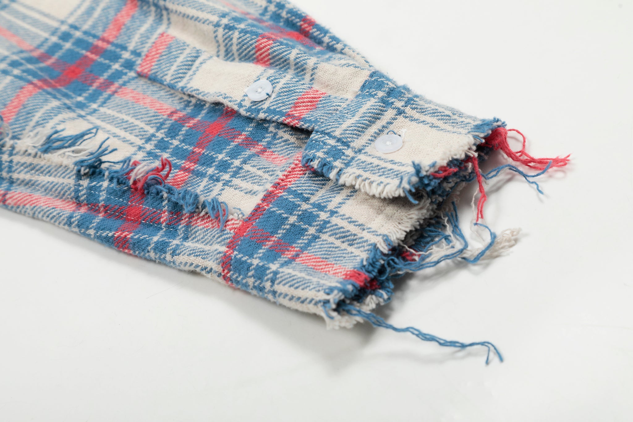11KN RAW-EDGE VINTAGE PLAID SHIRT #CW1123